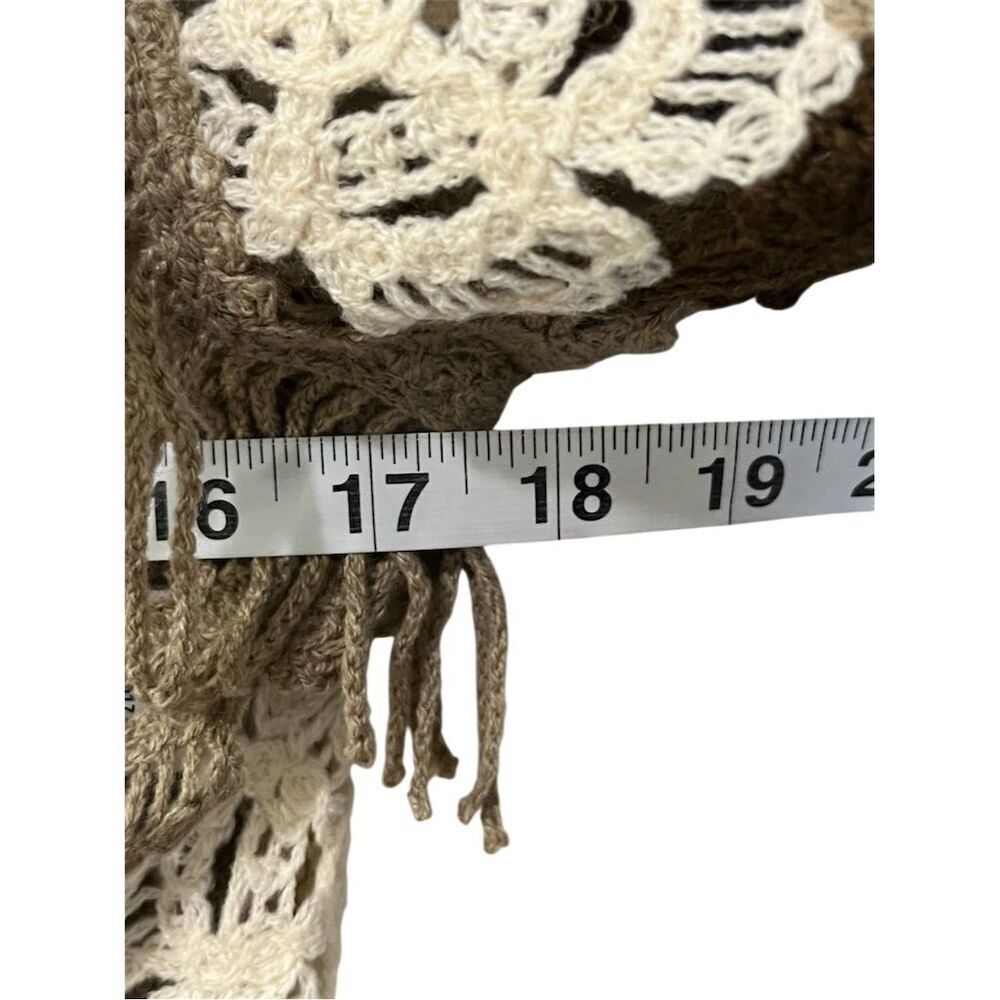 Pink Lily Women's Bohemian Opek Knit Crochet Fringe Sweater Brown S/M Floral - Picture 9 of 13